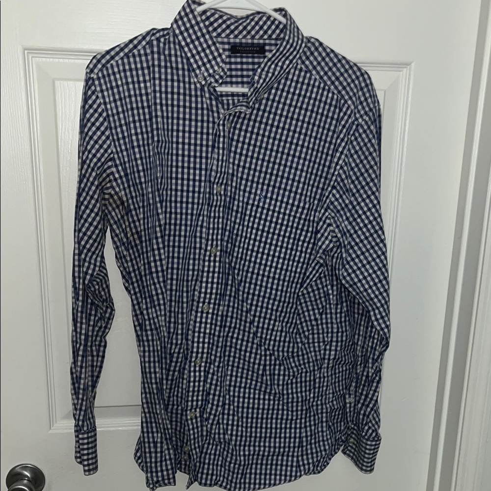 Tailorbyrd Navy and White Checkered Button Down Shirt